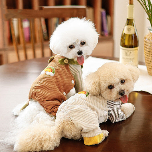 KFX-2713405 Casual Cotton Velvet Strap Pants for Pets in Caramel and Cream