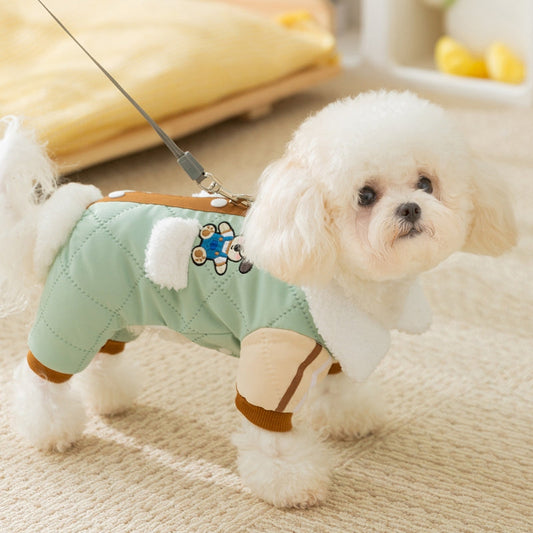 KFX-2713789 Cozy Quilted Cotton Dog Jumpsuit with Leash Ring and Pockets for Autumn and Winter