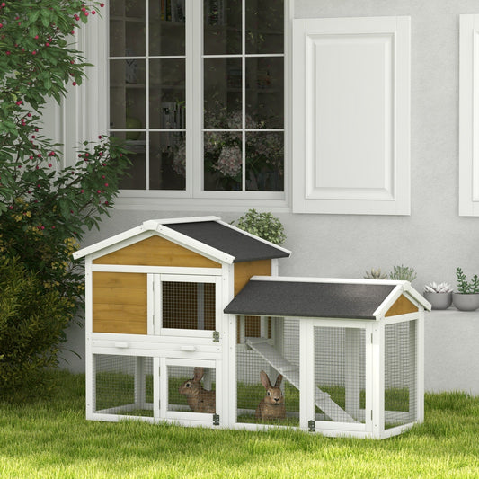 KFX-2718653 Wooden Rabbit Hutch with Run, Removable Tray, Asphalt Roof, Lockable Doors, and Ramp for 1-2 Rabbits