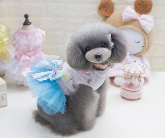 KFX-2719165 Teddy Dog Cotton Princess Skirt Dress in Blue, Green, Pink - Sizes XS to XL