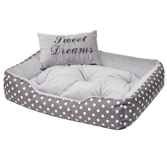 KFX-2724797 Polka Dot Printed Dog Bed with Embroidered Pillow - Multiple Colors & Sizes Available