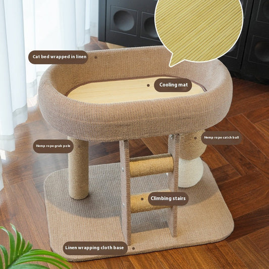 KFX-2731965 Small Inclined Cat Nest with Hemp Rope Scratching Post and Chamfer Design