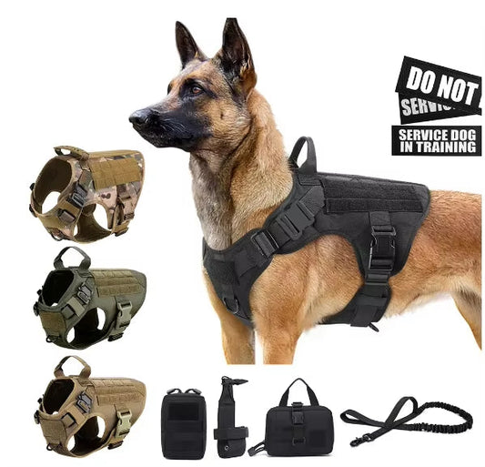 KFX-2735549 Tactical Camouflage Dog Harness and 1000D Nylon Leash Set for Training and Walking