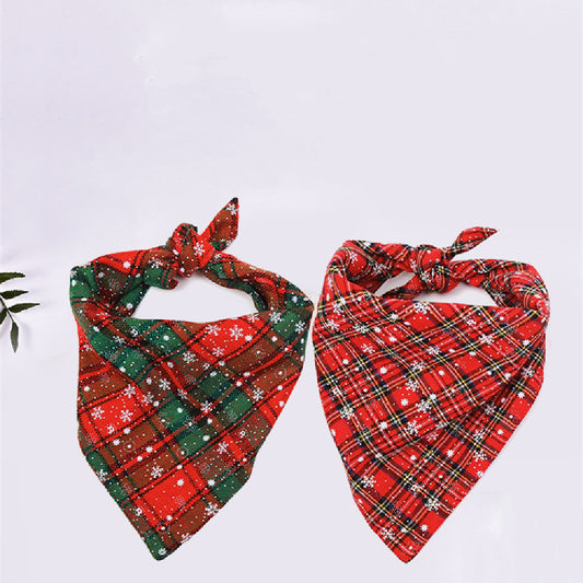KFX-2748349 Plaid Cotton Christmas Triangular Dog Scarf - Available in 6 Colors, Size 44x44cm
