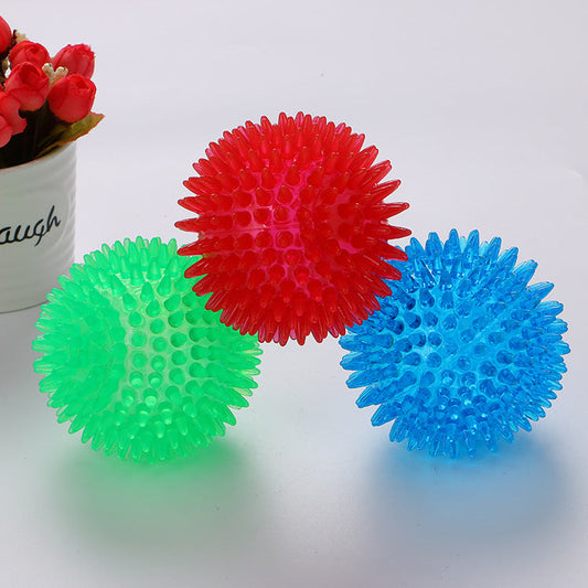 KFX-2752573 Spiky Sounding Dog Toy Ball - Durable TPR Material in Red, Green, and Blue