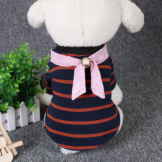 KFX-2754109 Pet Striped Cotton T-Shirt in Navy Blue and Pink for Comfortable Casual Wear