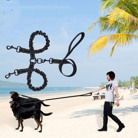KFX-2768829 Double-Ended High Elastic Dog Traction Rope - Scalable Nylon, 100cm Length, Black