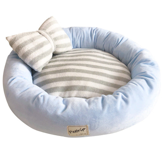 KFX-2774845 Cozy Crystal Velvet Round Pet Kennel with Pillow - Available in Blue, Pink, Purple