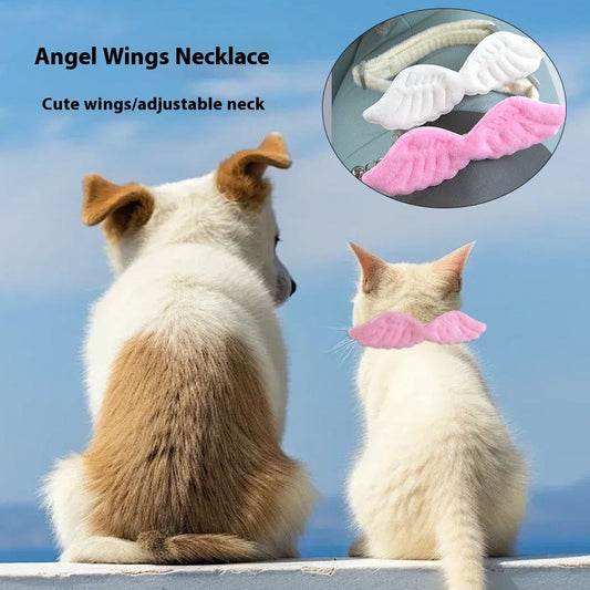 KFX-2794045 Cat Angel Wings Collar with Bell - Solid Color, Adjustable Polyester Design, White & Pink