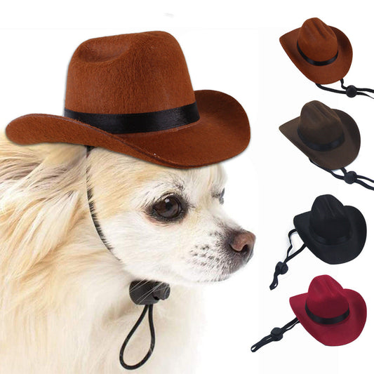 KFX-2805053 Adjustable Outdoor Cowboy Hat for Pets - Fun Headgear for Dogs and Cats - Great for Photos and Cosplay Accessories