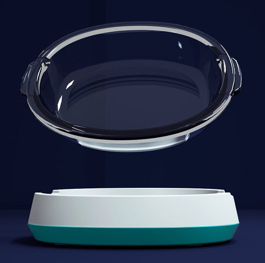 KFX-2807741 Stylish Glass Pet Bowl with ABS Base - 160ml Water, 100g Grain Capacity, 16cm x 13.5cm x 4cm