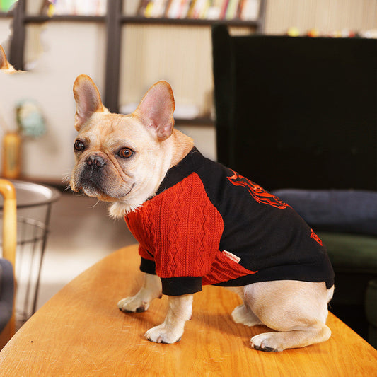 KFX-2815677 Casual Knitted Velvet Sweater for Dogs - Tiger Head Bullfighting Suit in Black