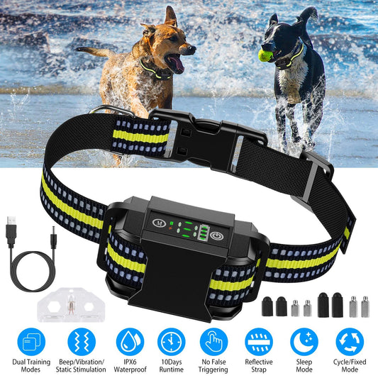 KFX-2818749 Rechargeable Waterproof Dog Bark Collar with Beep, Vibration, and Static Modes for Training