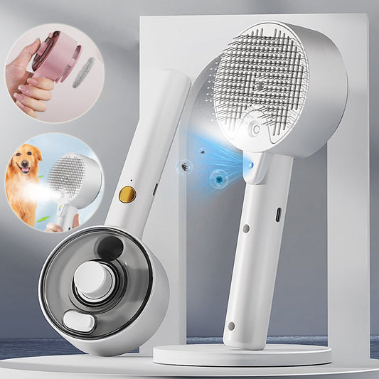 KFX-2818877 Pet Self-Cleaning Grooming Brush with UV Sterilization and Essential Oil Spray for Dogs and Cats