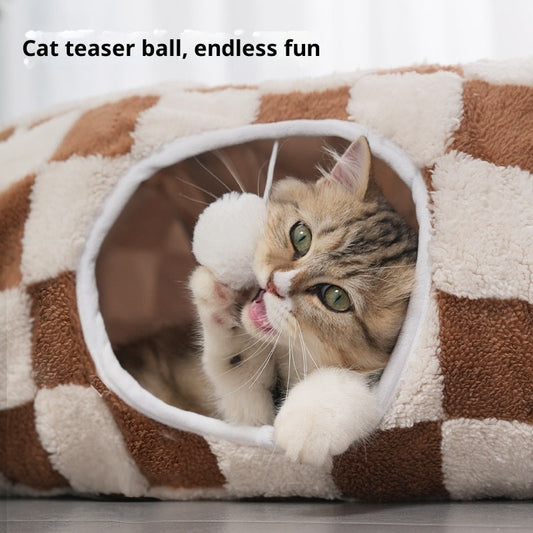 KFX-2834621 Detachable S-Type Round Tunnel Cat Nest - Blue Sky and White Clouds Design