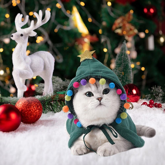 KFX-2844477 Funny Cat Christmas Cloak in Green and Red, Polar Fleece, Sizes S, M, L