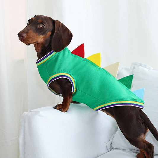 KFX-2844861 Comfortable Dinosaur Vest for Dogs - Cute Four-Legged Outdoor Pet Clothes in Green and Blue