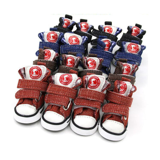 KFX-2858429 Small Dog Canvas Shoes – Anti-Slip, Warm & Wear-Resistant in Blue and Black, Available in Sizes 1-5