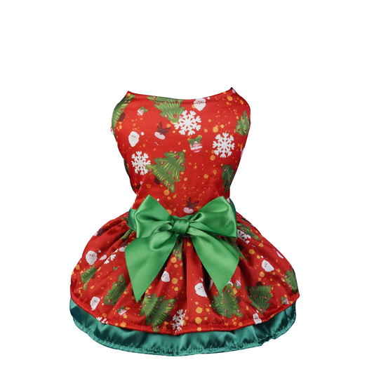 KFX-2862141 Holiday-Themed Pet Dress with Santa, Deer, and Christmas Tree Designs in Various Sizes