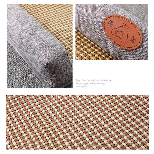 KFX-2863421 Summer Pet Mat for Cats and Dogs - Cotton Linen, Rattan, and Silk Floss Composition, Available in Three Sizes