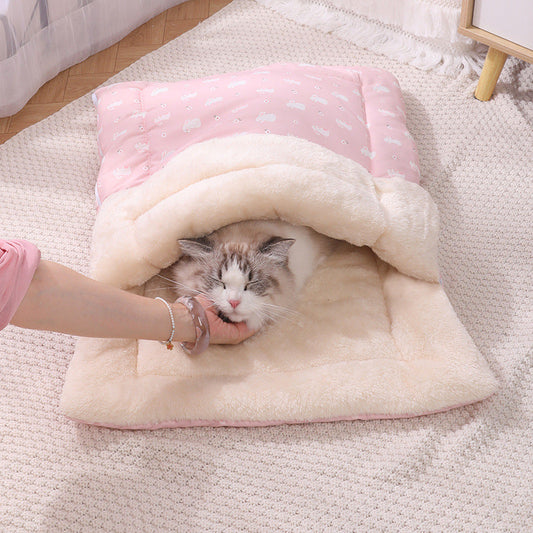 KFX-2871357 Cozy Multi-Season Pet Sleeping Bag with Detachable Mat and Foldable Design for Cats and Dogs