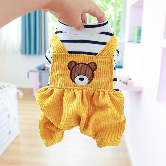 KFX-2871741 Fleece-lined Puppy Overalls in Bread Bear Design - Casual Pet Clothing for All Sizes