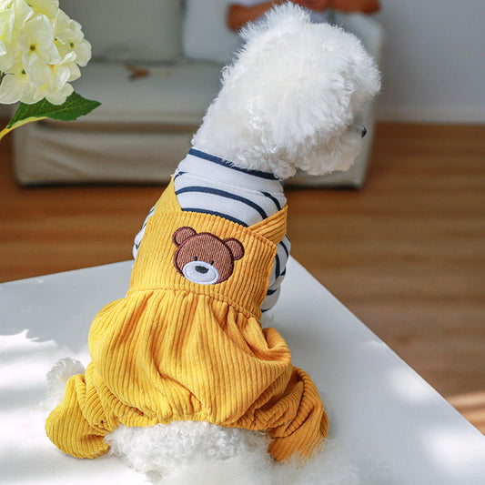 KFX-2871741 Fleece-lined Puppy Overalls in Bread Bear Design - Casual Pet Clothing for All Sizes