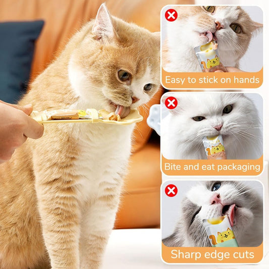 KFX-2876861 Multifunctional Cat Food Feeder with Anti-Spill Spoon Design, Safe Squeeze Tool for Easy Feeding