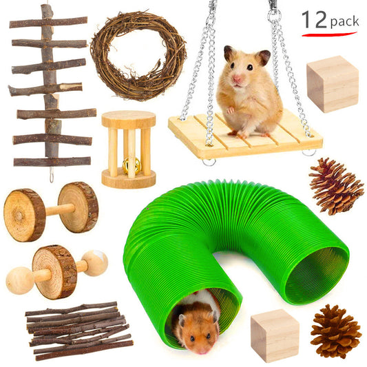 KFX-2880317 Wooden Molar Toy Set for Small Pets - Rabbits, Guinea Pigs, and Parrots, Various Combinations Available
