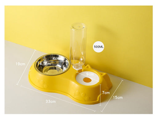 KFX-2890557 Pink Plastic Double Bowl Cat Food and Water Dish with Anti-Tumble Design