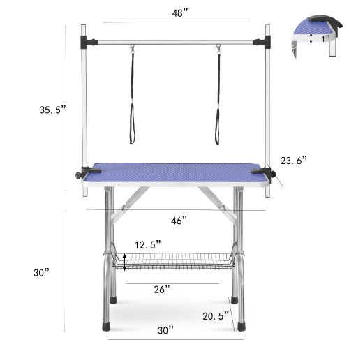 KFX-2913469 Large 46 Inch Pet Grooming Table with Adjustable Arms and Rubber Surface for Dogs and Cats