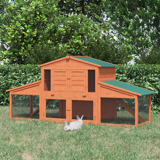 KFX-2915261 Double-Tiered Outdoor Rabbit Hutch and Guinea Pig Cage with Weatherproof Roof and Removable Tray, 89" Length