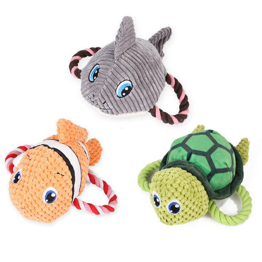 KFX-2916413 Plush Pet Toy for Small and Medium-sized Dogs - Shark, Clownfish, and Turtle Designs for Molar Care and Relaxation