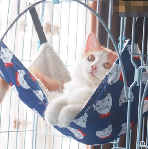 KFX-2921405 Double-Sided Lambskin Cat Hammock Bed - Four Seasons Warm Hanging Nest for Cats