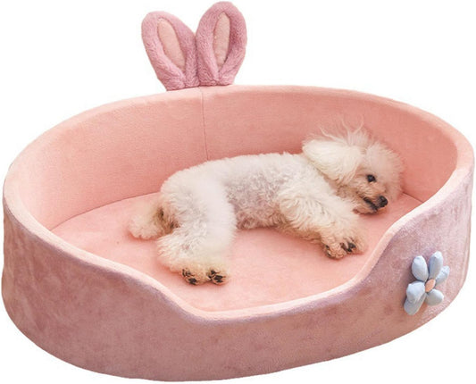 KFX-2924605 Cute Pink Detachable Dog Bed with Rabbit Ears - Soft, Washable, and Cozy for Small to Medium Pets
