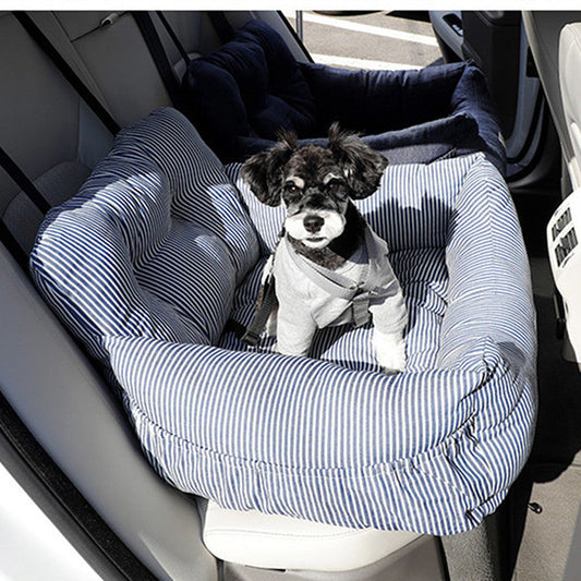 KFX-2929341 Canvas Pet Car Seat Cushion - Comfortable Striped Nest for Dogs and Cats (Medium/Large Sizes)