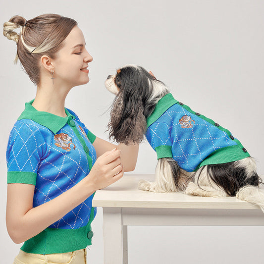 KFX-2930877 Blue Tiger Patterned Cotton Dog Sweater Cardigan for Pets in Various Sizes