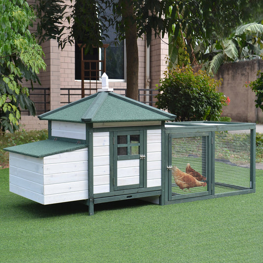 KFX-2948029 77" Weatherproof Wooden Chicken Coop with Enclosed Run and Nesting Box
