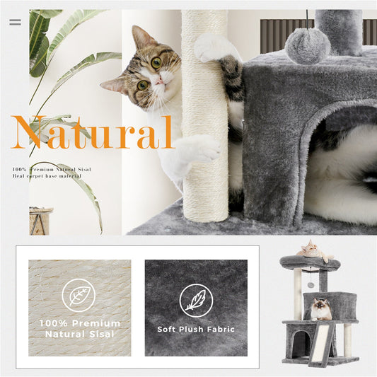 KFX-2948413 Spacious Cat Tree with Double Condos and Cozy Perch for Tall Cats