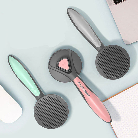KFX-2961469 Pet Hair Combing Brush with Floating Design - Ergonomic Handle in Mint Green, Cherry Blossom, and Gentleman Grey