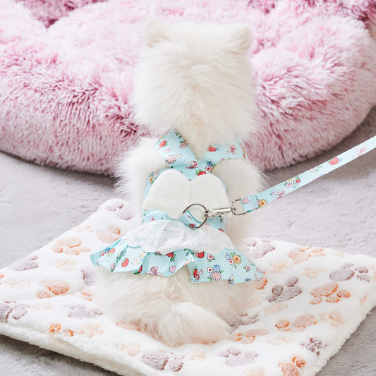 KFX-2984381 Charming Dog Harness Dress with Leash Set for Small Breeds, Featuring Angel Wings Design