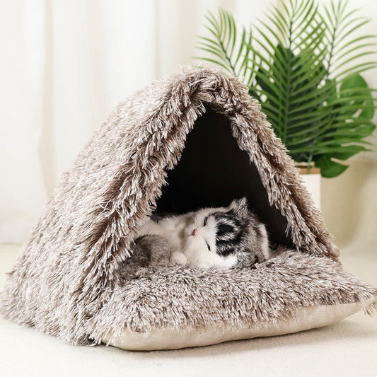 KFX-2992701 Cozy Semi-Closed Pet Bed for Cats and Small Dogs – Winter Warmth, Soft Cloth Comfort