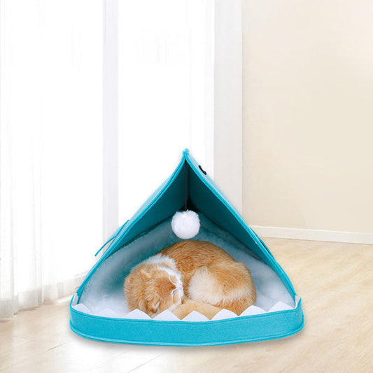 KFX-3008189 Shark Design Pet Nest House in Blue and Grey, Eco-Friendly Felt Material, Perfect for Pets Up to 8kg
