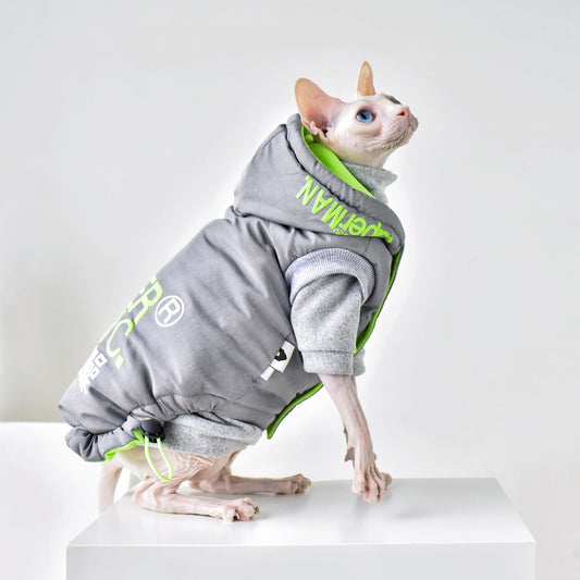 KFX-3014077 Stylish Windproof Winter Coat for Cats in Space Grey and Meteorite Black