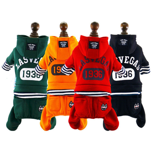 KFX-3023805 Thick Striped Two-Piece Dog Coat for Winter - Casual 100% Cotton, Multiple Colors & Sizes Available