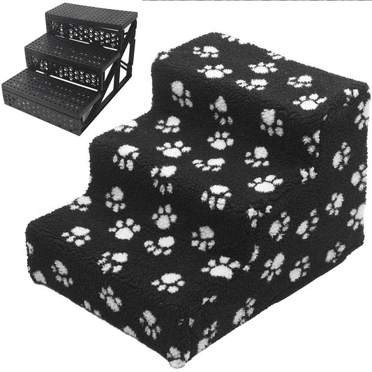 KFX-3040189 Pet Climbing Ladder with Plush Cover for Easy Access to Sofas and Beds, Supports Up to 70 lbs