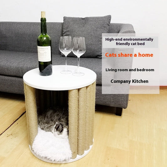 KFX-3059645 Cat Climber and Stool - Durable Pet Furniture with Hemp Rope and Wood Finish