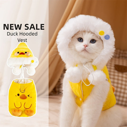 KFX-3068477 Adorable Duck Costume Set for Pets - Quilted Vest and Hat for Cats and Small Dogs, Warm Fleece Fabric
