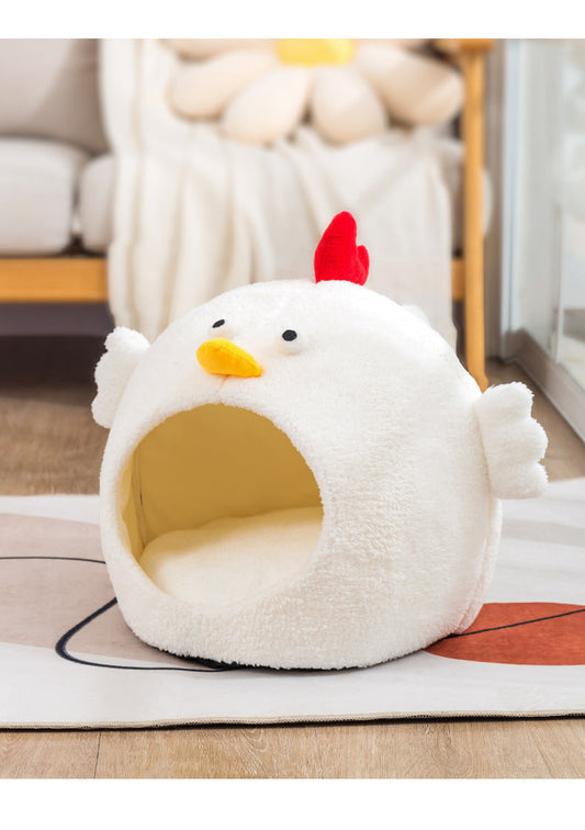 KFX-3073725 Cozy Fleece-Lined Chicken Cat House Pet Bed for Comfortable Retreat
