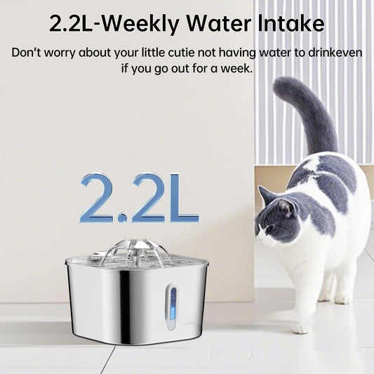 KFX-3081277 Stainless Steel 2.2L Pet Water Fountain for Dogs and Cats with Flower Head Design